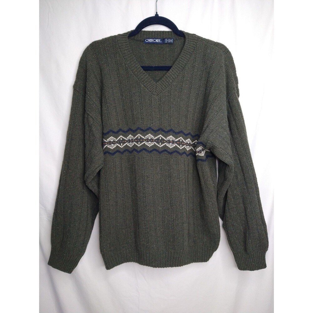Vintage Cherokee Sweater Size S 90% Cotton Green Made in USA 80s Knit Chunky